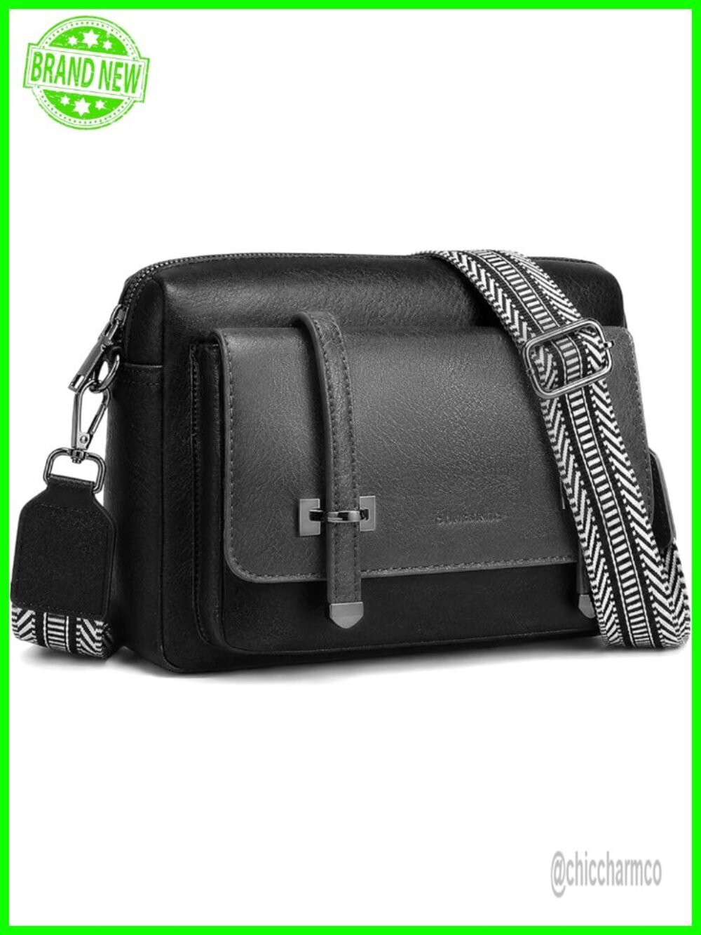 Vegan Leather Crossbody Purse with Guitar Strap and Card Slots